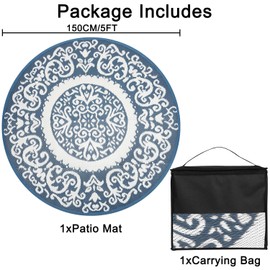 Homcomoda Reversible Outdoor Rugs for Patio 5’ Round Plastic Straw Patio Rugs Non Fading Lightweight RV Camping Mat Waterproof Area Rug Floor Carpet for Deck Picnic Backyard Beach BBQ Living Room