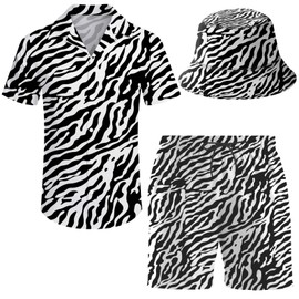 ifamawlea Men's 2 Piece Tracksuit Hawaiian Shirt Shorts Button Down Shirt and Shorts Sets with Bucket Hats, Animal Print, XX-Large