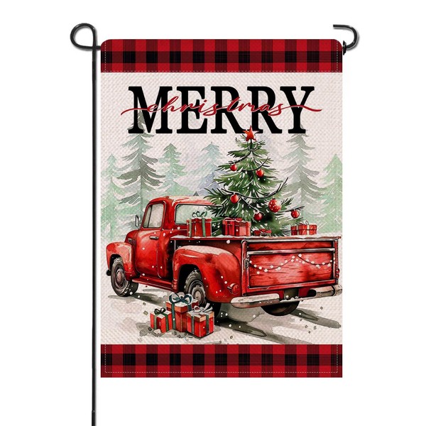 Artofy Merry Christmas Red Truck Small Decorative Garden Flag, Xmas