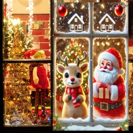 Merry Christmas Window Decoration Festival Holiday Poster for Indoor/Outdoor Use, 47×31 Inch Santa Claus and Reindeer Window Cover, Perfect for Christmas Party Decor