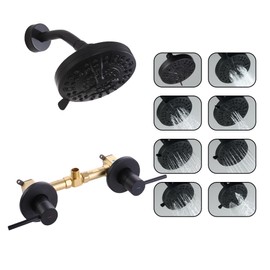 SUBEIXI Matte Black 2 Handle Shower faucet Set, 8 Mode Shower Head Bathroom Shower Faucet Trim Kit with Rough-in Valve, Wall Mount