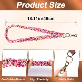 VARMDUKKE 2pcs Scrunchie Lanyards with Lobster Clasp, Cute Retractable Neck Lanyards for Women, Elastic Stretchy Teacher Lanyard for ID Badges, Keys, Phone- Colorful