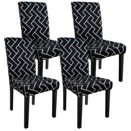 Modern White Black Chair Covers for Dining Chairs Set of 4, Armless Chair Slipcover Dining Chair Seat Covers for Dining Room Chairs, Kitchen Washable Stretch Chair Protectors Covers (Classic Black)