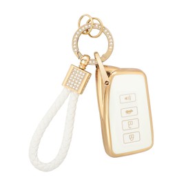PIFOOG for Lexus Key Fob Cover White Gold Soft TPU 4 Button Car Keys Case Shell Full Protector Bling Keychain for Lexus NX RX GS IS ES LS RC Smart Keys Accessories Girly Women Cute