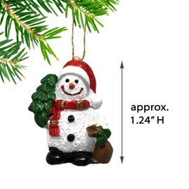 Snowman Hanging Christmas Tree Ornaments - Set of 24 Xmas Snowmen with Red, Green and Gold Accents – Four Assorted Designs - 1.25 Inches Tall