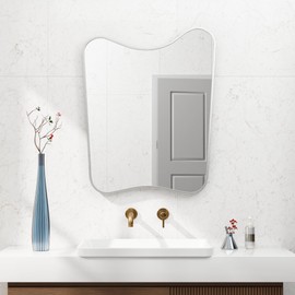 Broojo Irregular Wall Mirror 27.5"x 35.5" Asymmetrical Mirror Silver Metal Frame for Living Room Bedroom Entryway Bathroom Decoration