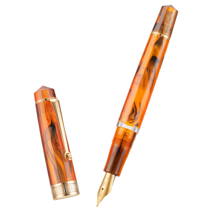 Asvine P20 Piston Fountain Pen Amber Resin, Iridium Medium Nib