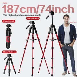 Professional DSLR Camera Tripod with Phone Stand, 74 inches, detachable gimbal, suitable for DSLR cameras, perfect for live streaming, photography, and video