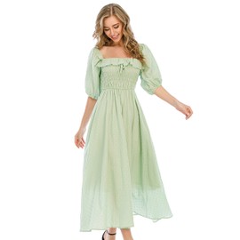 R.Vivimos Women Summer Half Sleeve Cotton Ruffled Vintage Elegant Backless A Line Flowy Long Dresses, Sage Green-1, Medium