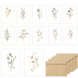 12 Pcs Blank Cards with 12 Pcs Envelopes, Blank Greeting Cards 4x6in Colorful Floral Design | Writeable Flower Note Cards and Envelopes | Blank Notecards Stationary for DIY, Wedding, Scrapbooking