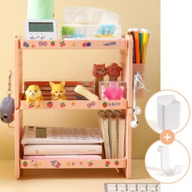 Lae Nuvole Desktop Organizer Shelf Stationery Organizer with Pen Holder Office Desktop Storage Rack Combinable Organization and Storage for Desk, Office, Countertop, Dorm (Pink, 3 Tier)