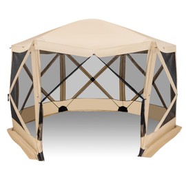 Tangkula 11.5x11.5 Ft Pop Up Gazebo with Netting, Portable Screen Tent with 6 Sided Mesh Walls, 2 Sunshade Cloths, Outdoor Instant Canopy Shelter with Carry Bag for Camping, Lawn, Backyard