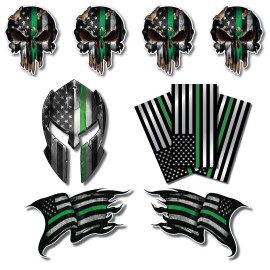 Decals by Haley 10x Thin Green Line Skull Molon Labe Helmet  American USA Flag Car Sticker Decal