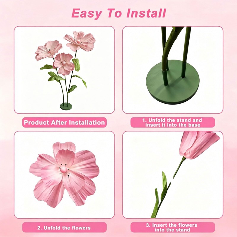 3 Pcs Giant Artificial Flowers for Decoration, Large Paper Pink