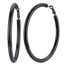 U7 Large Black Hoop Earrings For Girls Women Stainless Steel Circle Huggie Earring Clip On Earing