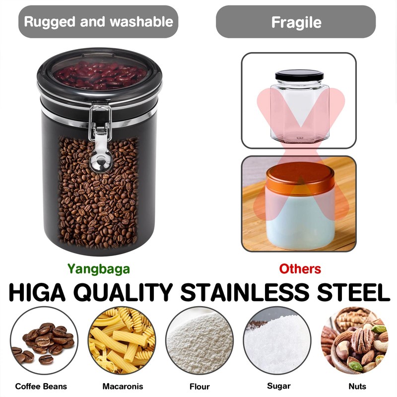 Yangbaga 3x63OZ Sugar Coffee Canisters with Shelf, 304 Stainless Steel