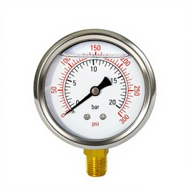 YSIL 0-300 Psi Glycerin Liquid Filled Low Pressure Gauge 2.5" Dial Size Stainless Steel 1/4" NPT Water Oil Air Lower Mount for Water Pump Pneumatic Hose Tank Gas Pressure Test