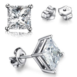 TTVOVO 925 Sterling Silver Stud Earrings, Square 4Prong Stud 6 mm