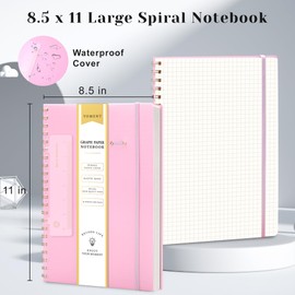 Yoment Graph Paper Notebook Spiral Notebook 8.5 x 11 A4 Large Grid Paper Notebooks, 100 GSM Thick Graph Paper, Plastic Cover Graphing Notebook for Work School Engineering, A4 Pink