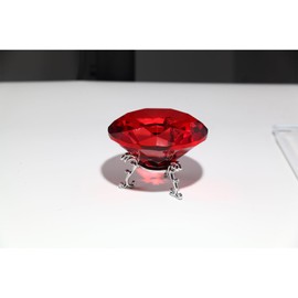 Hiziwimi Large Crystal Diamond Paperweight with Stand Jewels Wedding Decorations Centerpieces Home Decor (2.36 in, Red)