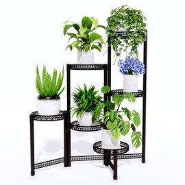 6-Tier Metal Plant Stand Indoor Outdoor - Corner Tall Plant Shelf for Multiple Plants, Foldable Heavy Duty Plant Holder - Decoration flower Stand for House Living Room Balcony Garden Patio - Black