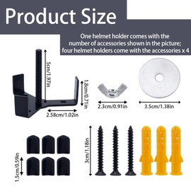 4pcs Hidden Football Helmet Wall Mount Display Floating Rugby Helmet Shelf Stand with Mounting Accessories Black Metal Hook Holder Hanger Wall Decoration for Large or Mini Helmets