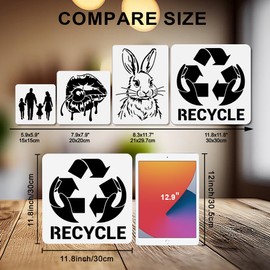 MAYJOYDIY Pack of 2 Dustbin Recycling Sign Painting Stencil Environmental Protection Stencil 30 x 30 cm with Brush Reusable Recycling Logo Template for Wood Walls Window DIY Work