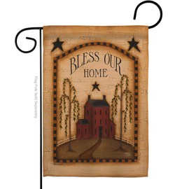 Classic Bless Our Home Garden Flag Country Living Primitive Farm Western Barn American Rustic Cowboy Rural Ranch Small Decorative Gift Yard House Banner Double-Sided Made In USA 13 X 18.5