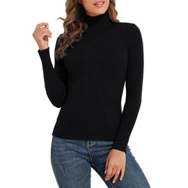 kayamiya Winter Turtleneck Sweaters for Women Long Sleeve Rib Pullover Tops Black S
