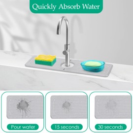 Faucet Mat for Kitchen Sink, Diatomite Instant Drying Stone Kitchen Sink, Diatomite Stone Faucet Mat for Kitchen Sink ＆ Bathroom Counter, Dry Quickly to Prevent Moisture Buildup (Gray, 23.6*3.9Inch)
