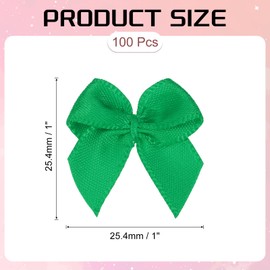 PATIKIL 1 Inch Mini Ribbon Bow 100 Pcs Satin Fabric Ribbon Flower Bows Appliques for DIY Craft Sewing Wedding Party Decoration, Green