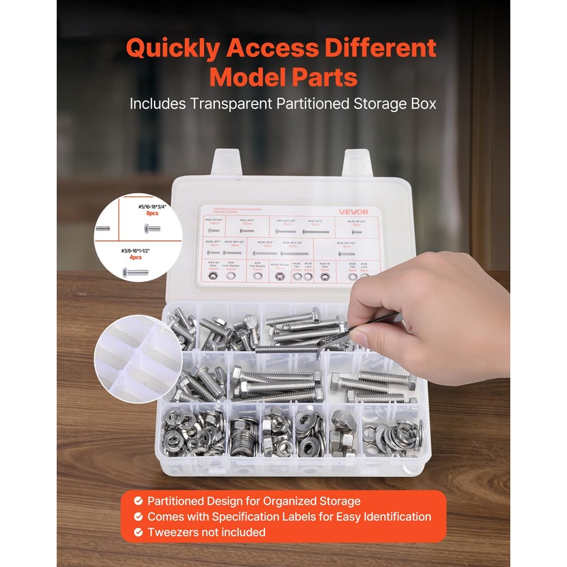 VEVOR 246 Pcs Bolts and Nuts Assortment Kit, Imperial Screws