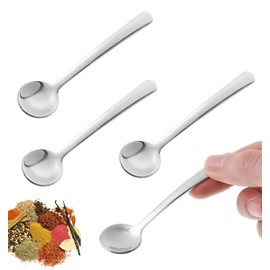 Tiny Spoons for Spices, 4 Pcs 3.3 Inch Small Spoons for Spice Jars, Stainless Steel Spice Spoon, Mini Spoons for Spice Jars, Easy to Clean & Hold Condiment Spoons for Sugar, Salt, and Honey, Silver