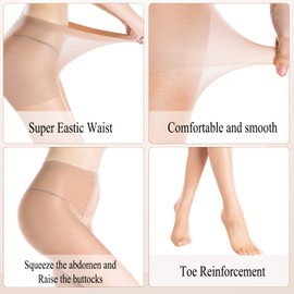 3 Pairs Tights For Women 20D Pantyhose Control Top Invisible Reinforced Toes（Nude，Small)