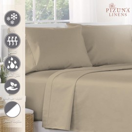 Pizuna 100% Cotton Single Flat Sheet Simply Taupe, 400 Thread Count Long Staple Cotton Flat Sheet Single 180x280 cm, Soft Sateen Weave Top Sheet Single(Cotton Flat Sheet Single Simply Taupe)