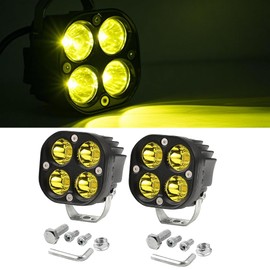 Motorcycle Auxiliary LED Light Driving Spotlights, 3000/6500K Fog Lights kit, 2PCS 18W Waterproof Offroad Work Lights with Mount Brackets & Wiring Harness, Fit for ATV UTV J-eep Truck SUV (Yellow)