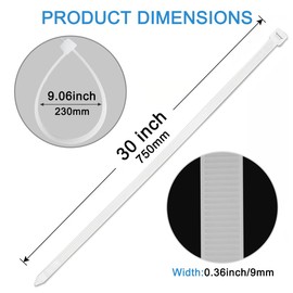 Aroono Heavy Duty Zip Ties-0.36 x 30 inch, 5 pcs Extra Large Cable Ties with 175 lbs Strength, UV Resistant Wire Ties, Multi-Purpose Self-Locking Cable Cord Management, for Outdoor Use(White)