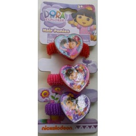 Dora Hair Ponies (3) Large Hearts Pony Tail Holders