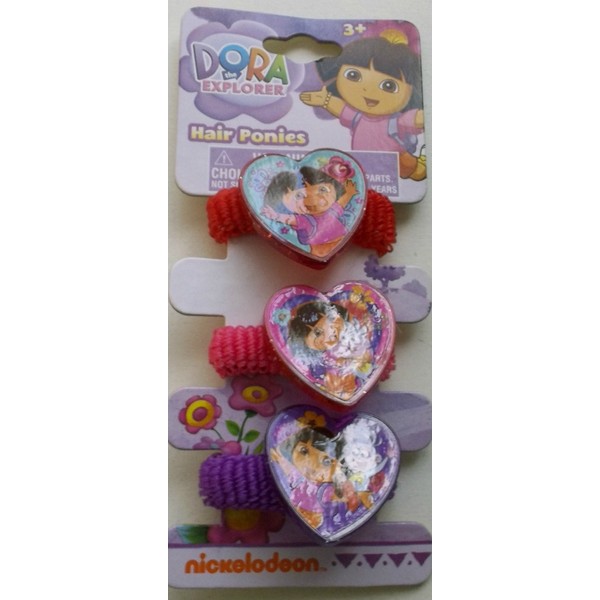 Dora Hair Ponies (3) Large Hearts Pony Tail Holders