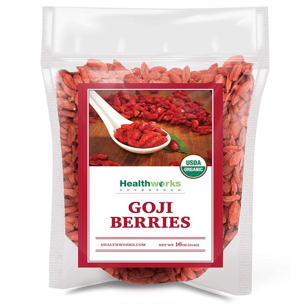 Healthworks Raw Goji Berries (16 Ounces / 1 Pound) | Certified Organic & Sun-Dried | Keto, Vegan & Non-GMO | Baking, Teas & Smoothies | Antioxidant Superfood