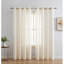 HLC.ME Abbey Faux Linen Textured Semi Sheer Privacy Sun Light Filtering Transparent Window Grommet Long Thick Curtains Drapery Panels for Bedroom & Living Room, 2 Panels (54 W x 96 L, Oatmeal Beige)