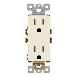 LIDER Matte Finish Decorator Receptacle with Interchangeable Face Cover, Child Safe Tamper-Resistant Wall Outlet, Commercial Grade, Self-Grounding, 15A 125V, UL Listed, LR15-TR-LA, Light Almond