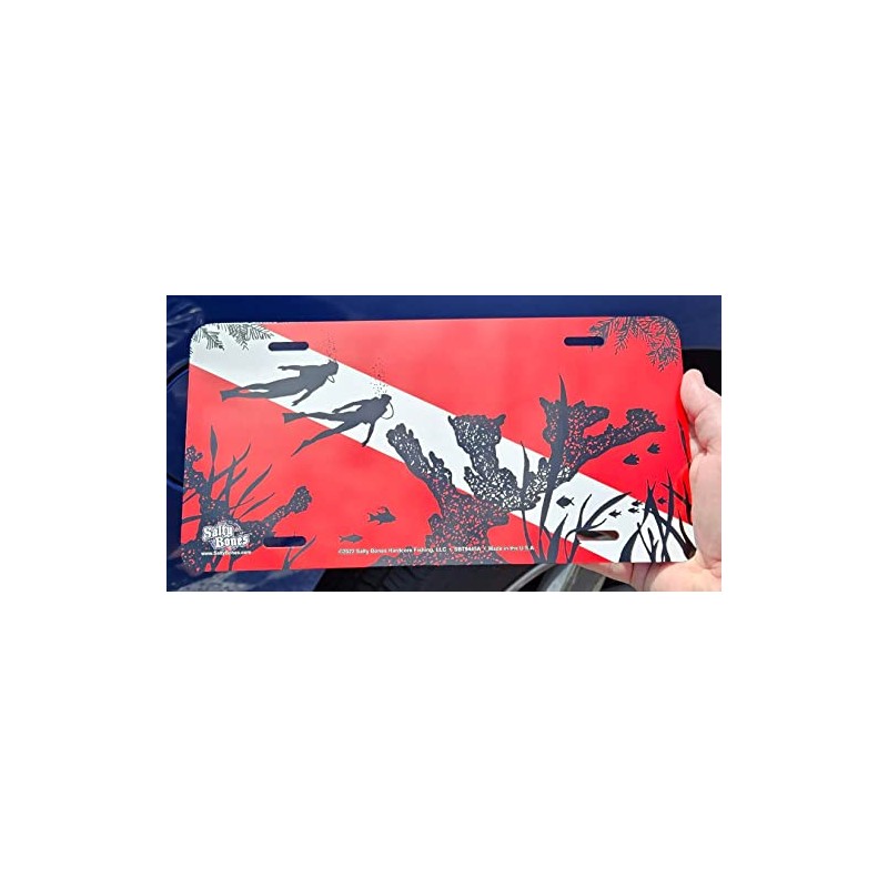 Salty Bones Diver Silhouettes on Dive Flag License Plate