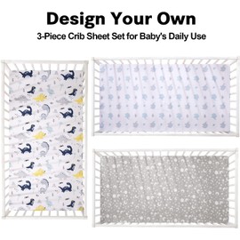 Little Grape Land Baby Fitted Sheets 60 x 120 cm - Set of 3 Fitted Sheets for Cot - Soft Microfibre - Oeko-Tex Standard 100 - Blue Dinosaur