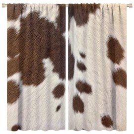 Retro Cow Print Curtains,Farmhouse Animal Skin Theme Window Drapes Bedroom,Vintage Brown Cow Fur Window Treatment 42x45 Inch Decor