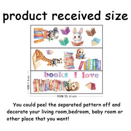 SUPERDANT Animals Reading Books Wall Stickers Colorful Wall Decals Self Adhesive Waterproof Decal Cute Decor for Home Nursery School Reading Corner Study Room Decoration