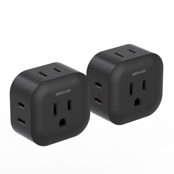 BESHON Black Multi Plug Outlet Extender 2 Pack, Wall Outlet