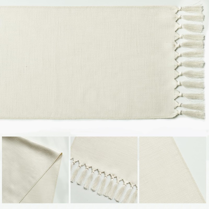 Artoid Mode Beige Boho Rural Rustic Farmhouse Tassel Table Runner,