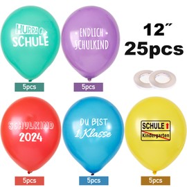 COLOFALLA Pack of 25 Balloons for First Day of School Decoration First Day of School for Boys Girls Balloons for School Child 2024 First Day at School Party Decoration School Colourful with Ribbons
