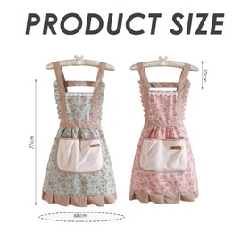 TYFGRT 2 Stück Blumenschürzen, Schürzen Mit Blumendruck, Putzschürzen Für Damen, Große Taschenschürzen, Grillschürzen, Küchenbackschürzen, Gartenschürzen